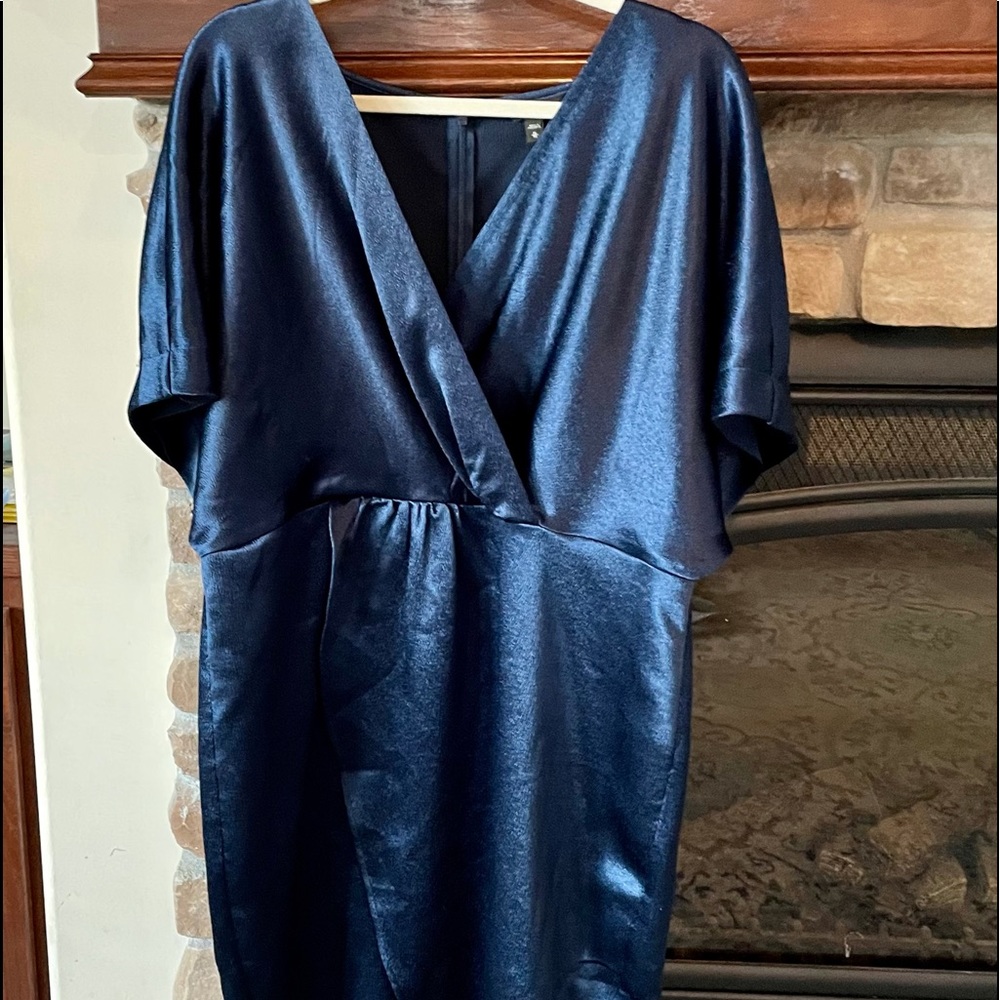 Express kimono faux wrap textured silk dress